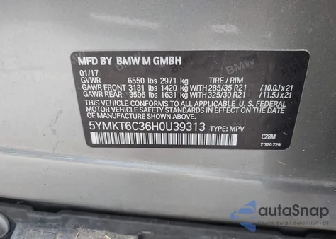 2017 BMW X5 M из США, поврежденный, VIN 5YMKT6C36H0U39313